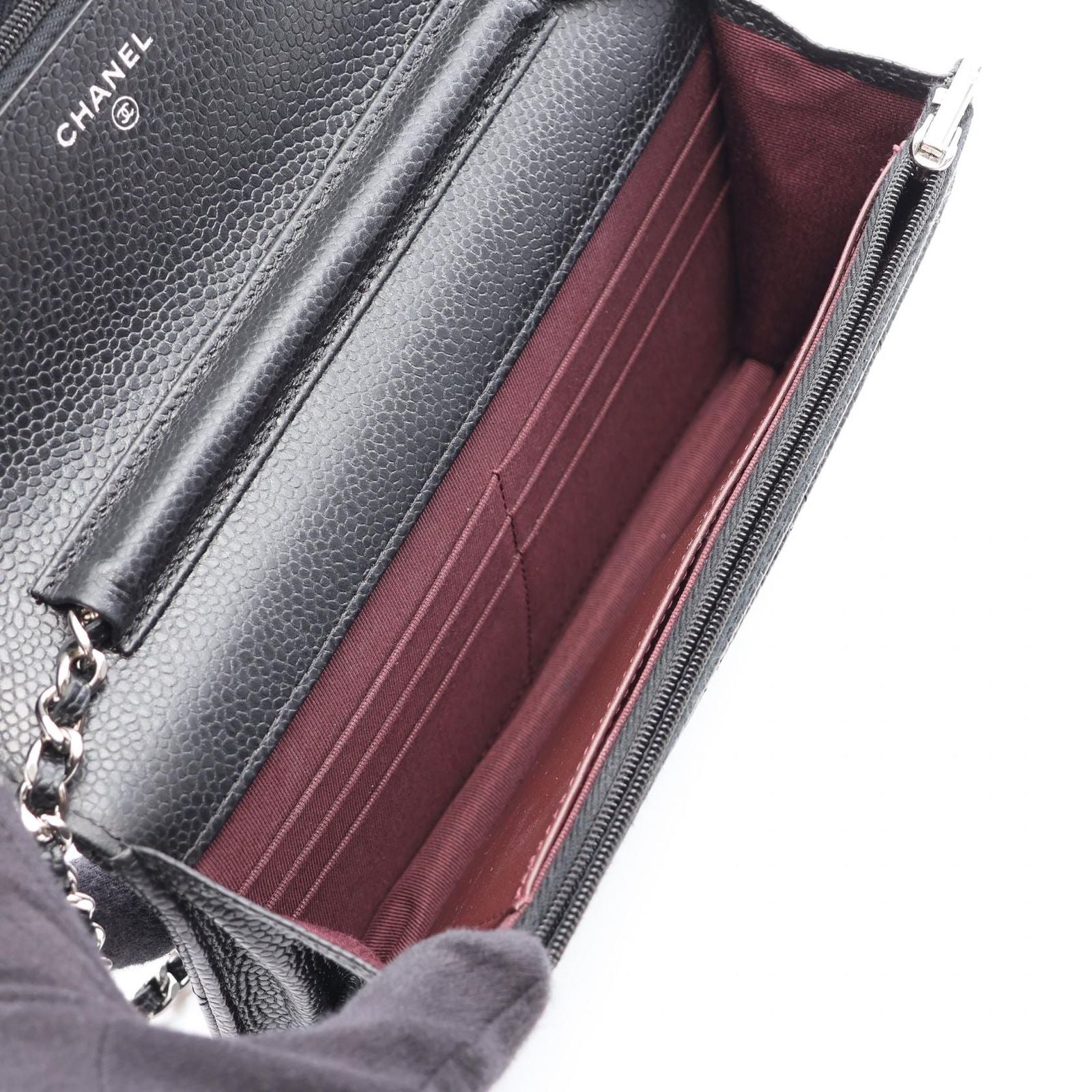 Chanel Shoulder Bag Quilted Black Caviar Leather Chain Wallet — view 3