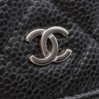 Chanel Shoulder Bag Quilted Black Caviar Leather Chain Wallet — view 8