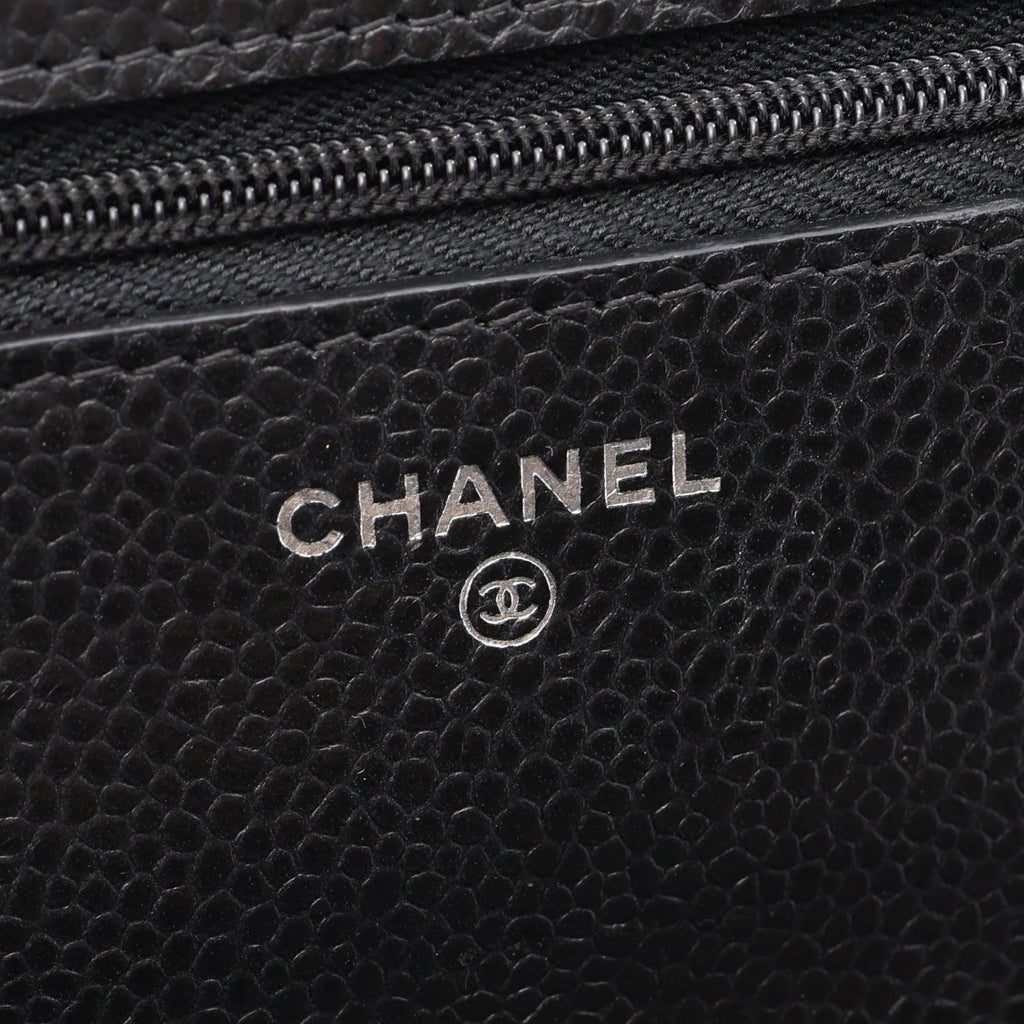 Chanel Shoulder Bag Quilted Black Caviar Leather Chain Wallet — view 4