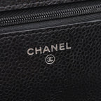 Chanel Shoulder Bag Quilted Black Caviar Leather Chain Wallet — view 4