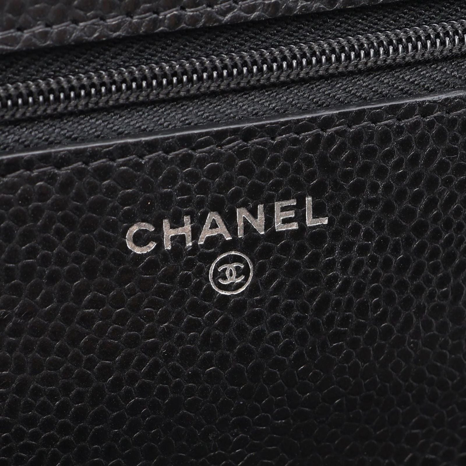 Chanel Shoulder Bag Quilted Black Caviar Leather Chain Wallet — view 4