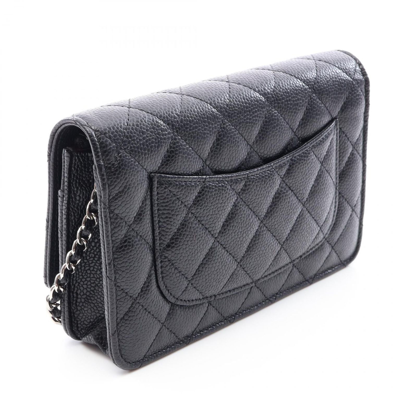 Chanel Shoulder Bag Quilted Black Caviar Leather Chain Wallet — view 2