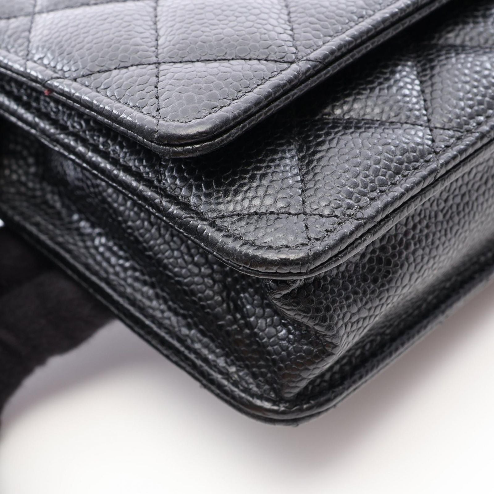 Chanel Shoulder Bag Quilted Black Caviar Leather Chain Wallet — view 6