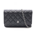 Chanel Shoulder Bag Quilted Black Caviar Leather Chain Wallet