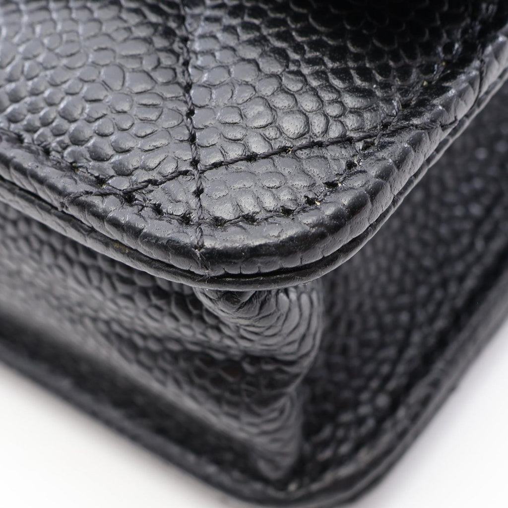 Chanel Shoulder Bag Quilted Black Caviar Leather Chain Wallet — view 7