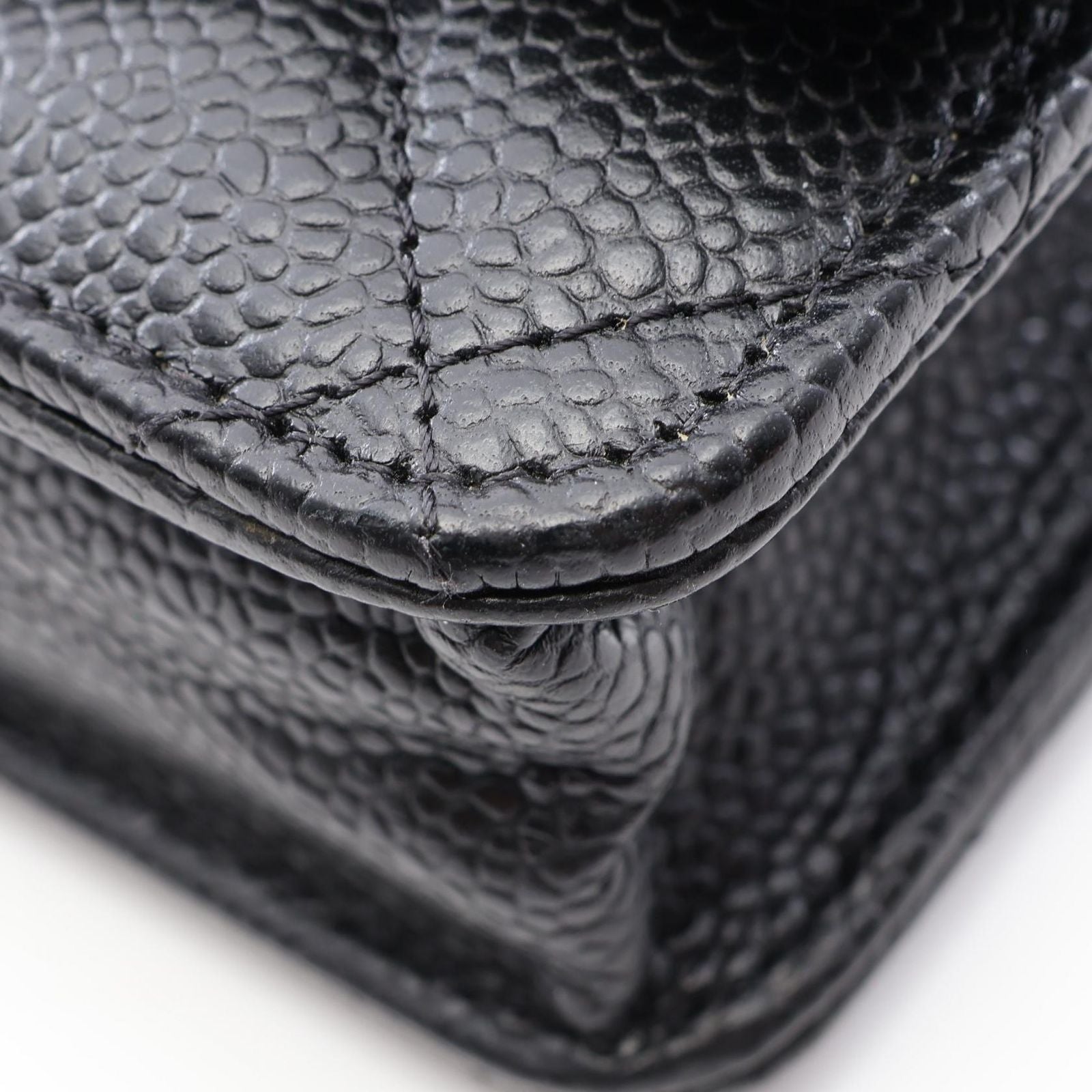 Chanel Shoulder Bag Quilted Black Caviar Leather Chain Wallet — view 7