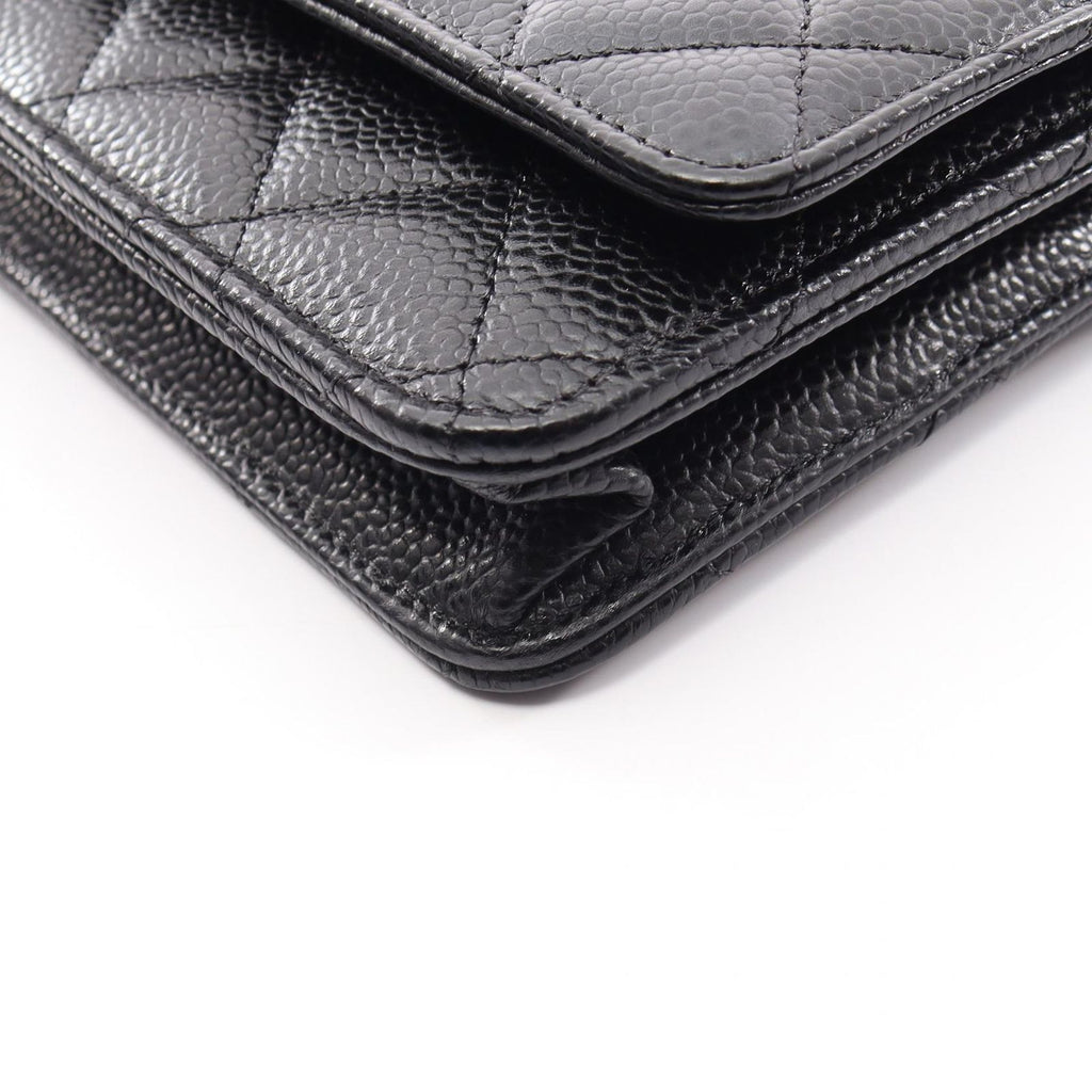 Chanel Shoulder Bag Quilted Black Caviar Leather Chain Wallet — view 8