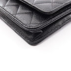 Chanel Shoulder Bag Quilted Black Caviar Leather Chain Wallet — view 8