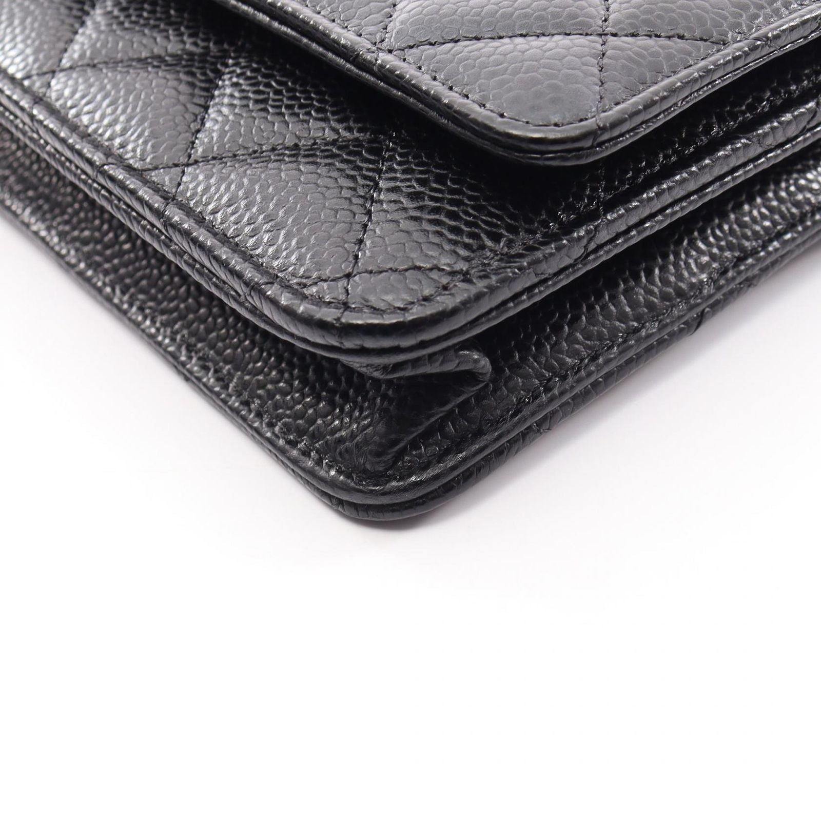 Chanel Shoulder Bag Quilted Black Caviar Leather Chain Wallet — view 8