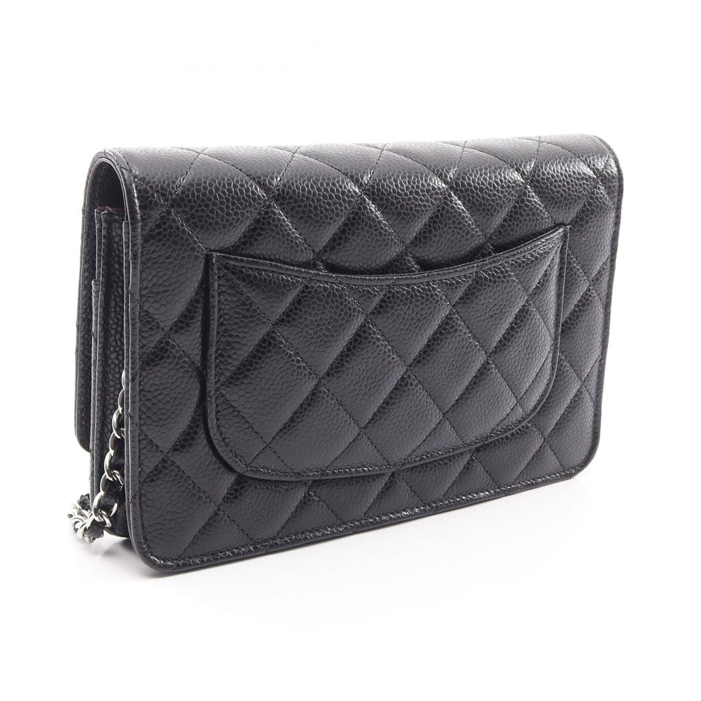 Chanel Shoulder Bag Quilted Black Caviar Leather Chain Wallet — view 2