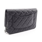 Chanel Shoulder Bag Quilted Black Caviar Leather Chain Wallet — view 2
