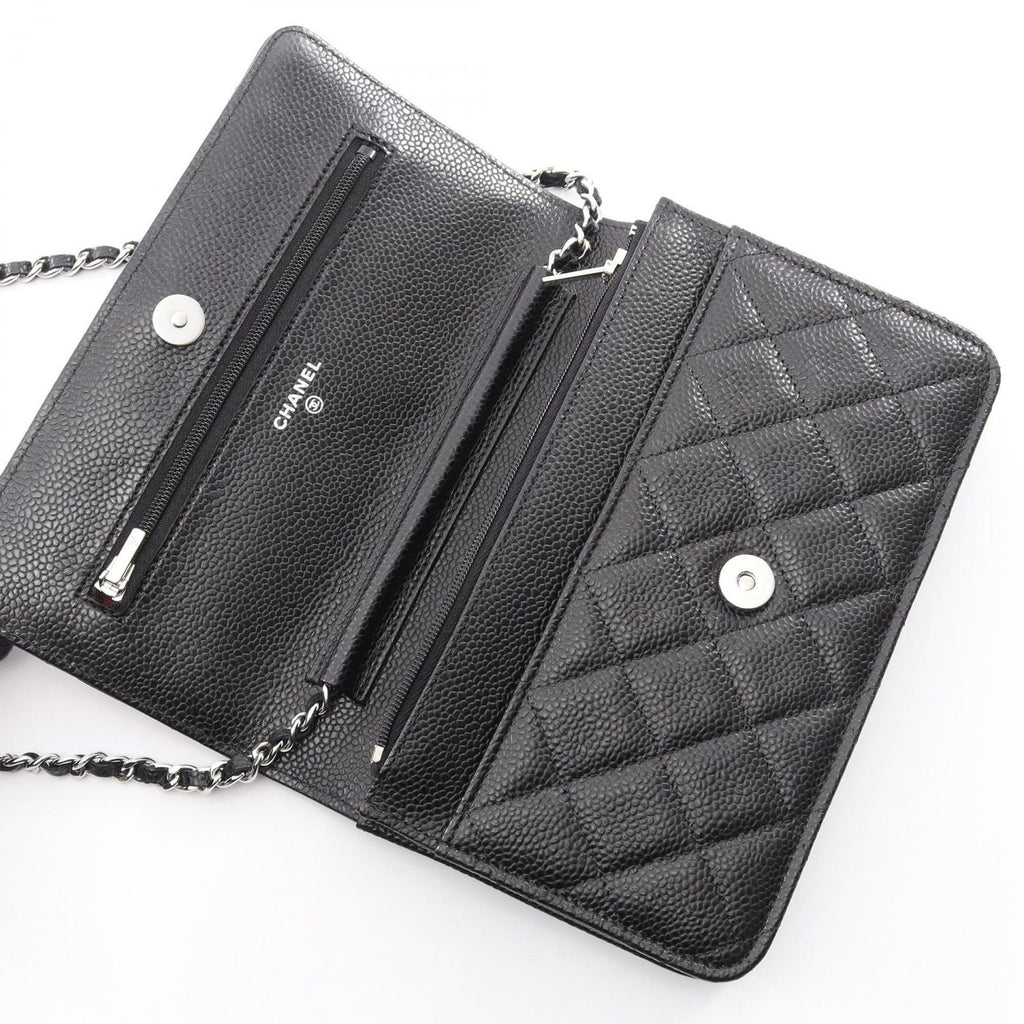 Chanel Shoulder Bag Quilted Black Caviar Leather Chain Wallet — view 6