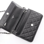 Chanel Shoulder Bag Quilted Black Caviar Leather Chain Wallet — view 6