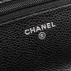 Chanel Shoulder Bag Quilted Black Caviar Leather Chain Wallet — view 4