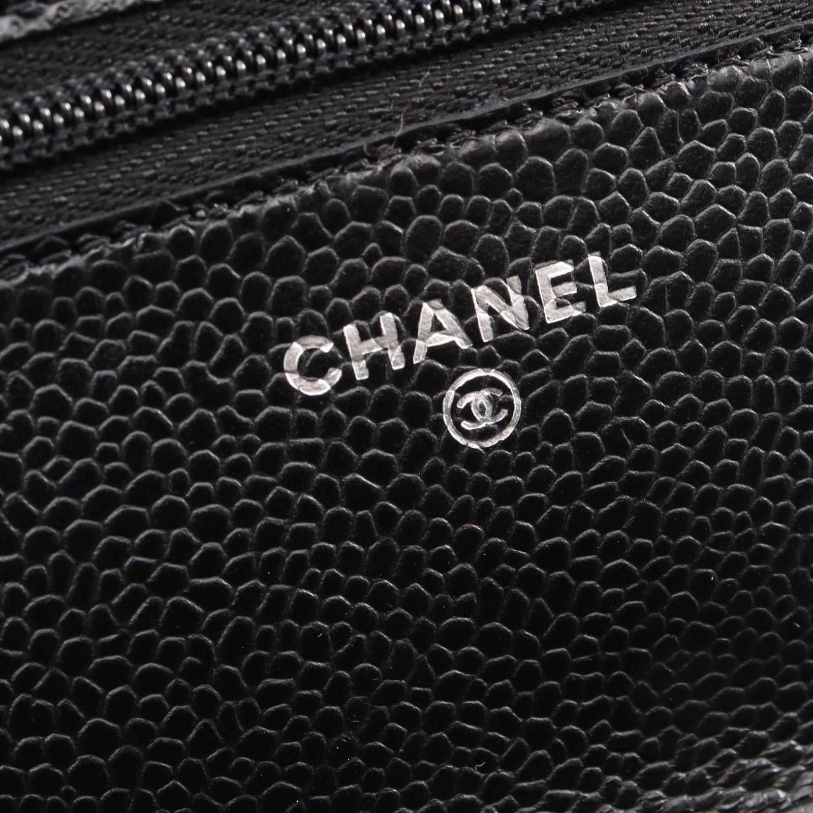 Chanel Shoulder Bag Quilted Black Caviar Leather Chain Wallet — view 4