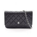 Chanel Shoulder Bag Quilted Black Caviar Leather Chain Wallet