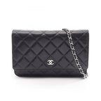 Chanel Shoulder Bag Quilted Black Caviar Leather Chain Wallet