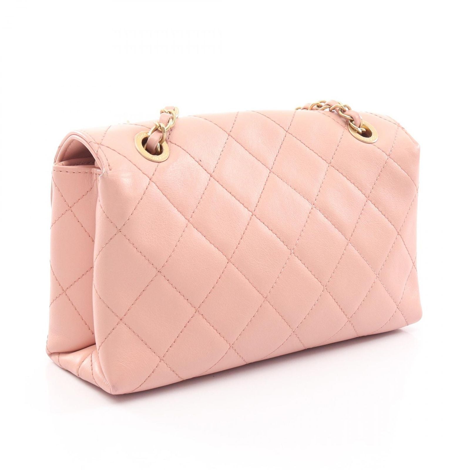 Chanel Shoulder Bag Quilted Logo Pink Lambskin Chain — view 2