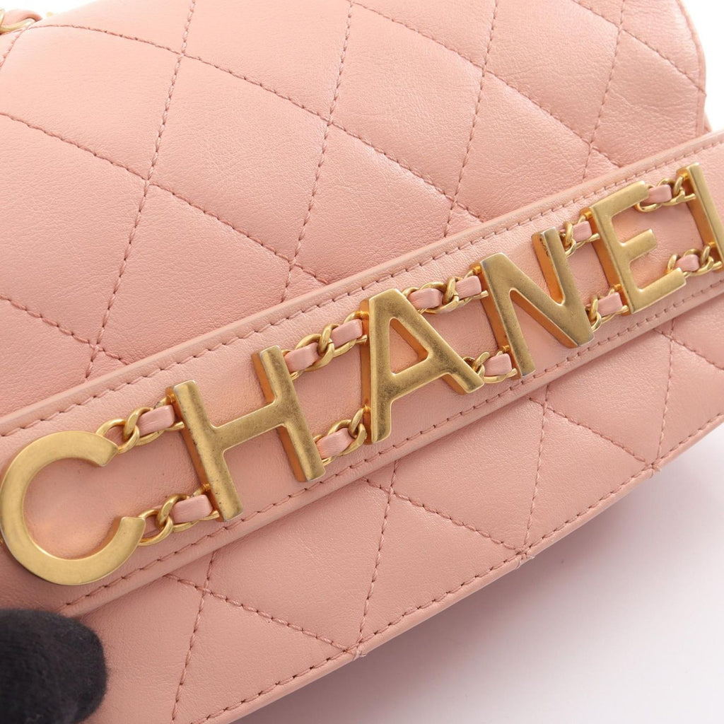 Chanel Shoulder Bag Quilted Logo Pink Lambskin Chain — view 6