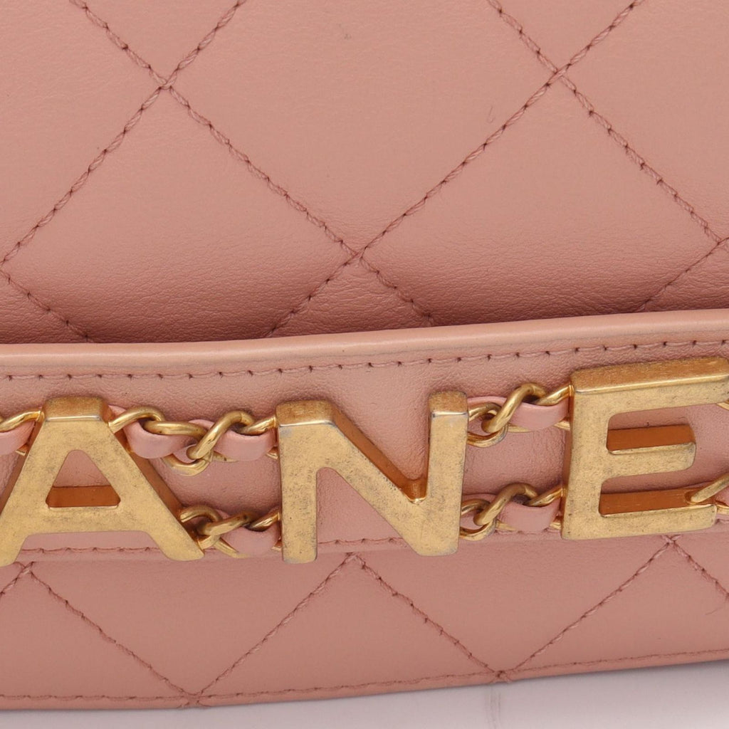 Chanel Shoulder Bag Quilted Logo Pink Lambskin Chain — view 7