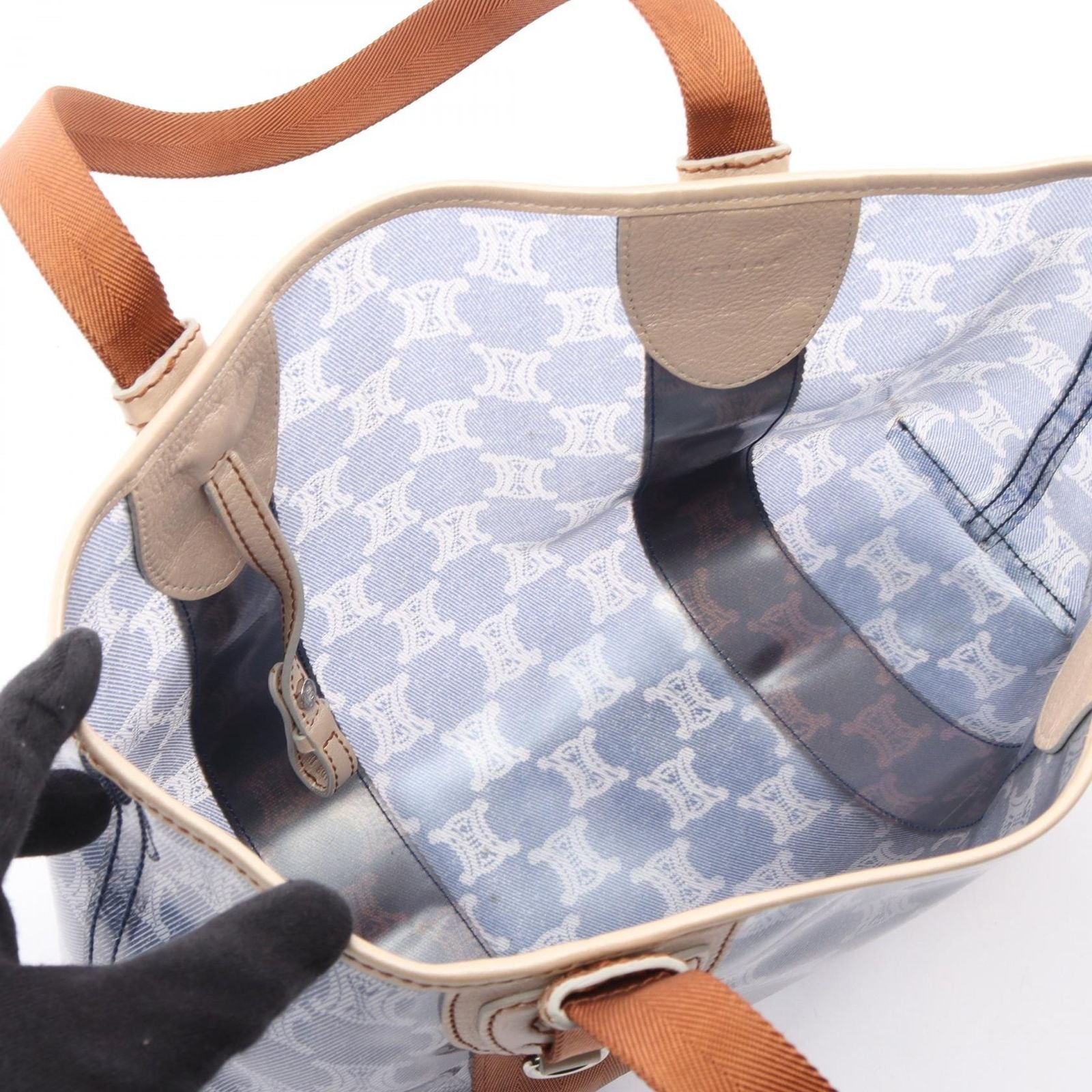 Celine Tote Bag Macadam Navy Brown Vinyl Leather — view 3