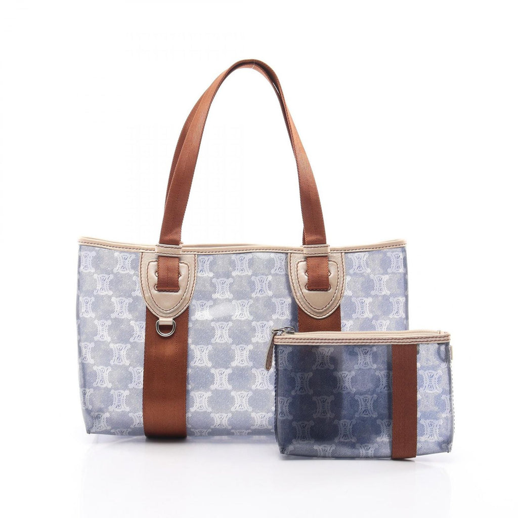 Celine Tote Bag Macadam Navy Brown Vinyl Leather