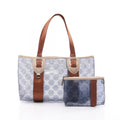 Celine Tote Bag Macadam Navy Brown Vinyl Leather