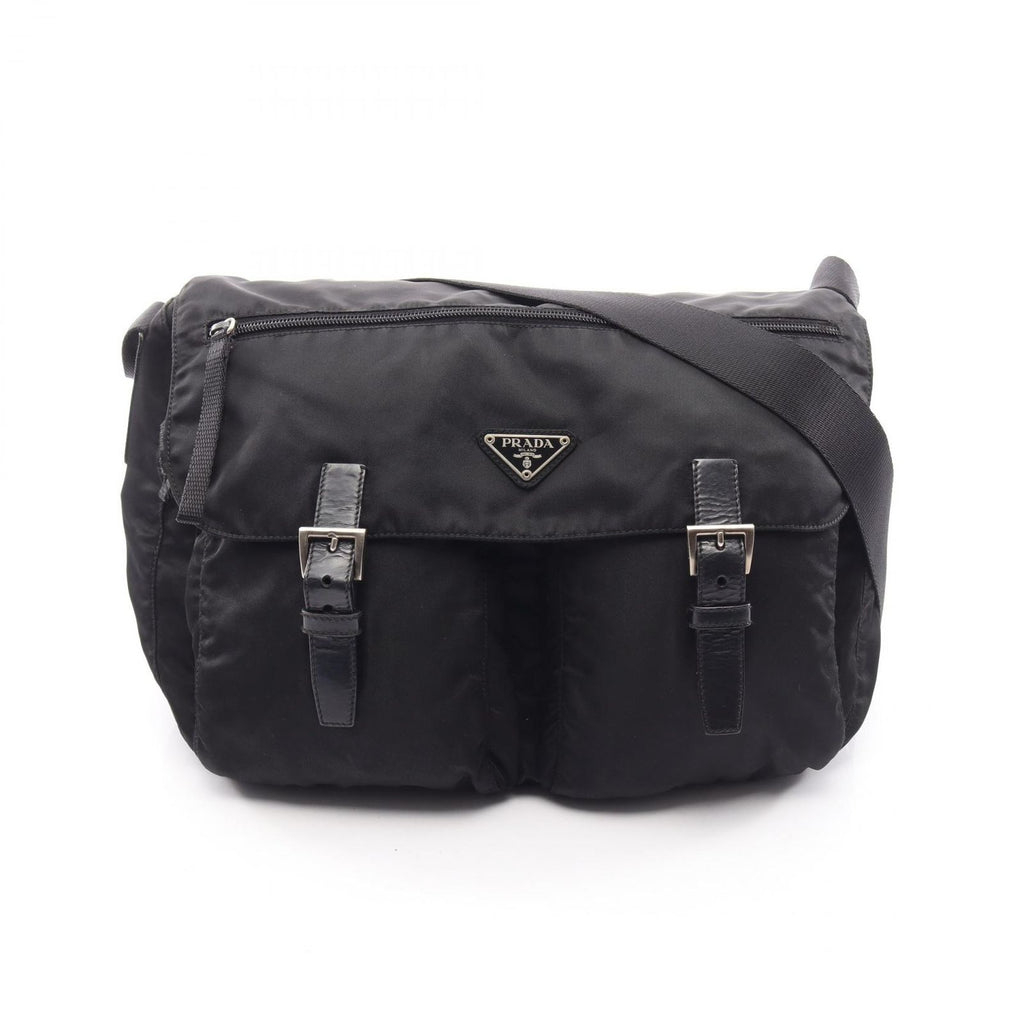 Prada Shoulder Bag Vela Black Nylon Leather Triangle Logo