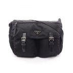 Prada Shoulder Bag Vela Black Nylon Leather Triangle Logo
