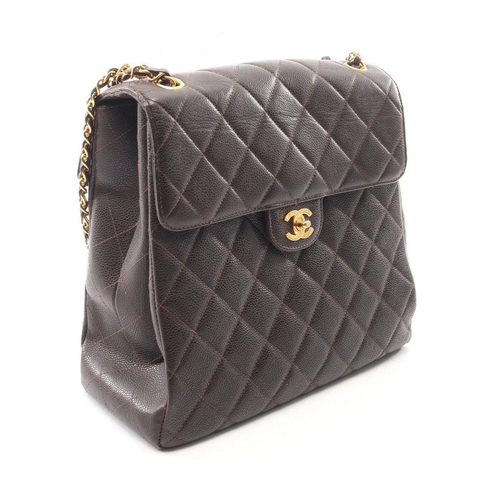 Chanel Shoulder Bag Quilted Face Brown Caviar Leather Double Chain — view 2