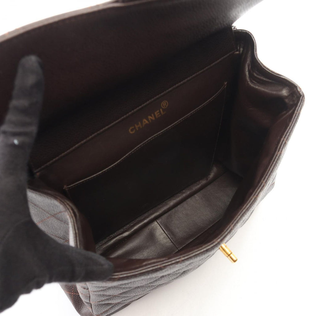 Chanel Shoulder Bag Quilted Face Brown Caviar Leather Double Chain — view 3