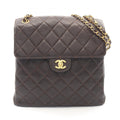 Chanel Shoulder Bag Quilted Face Brown Caviar Leather Double Chain