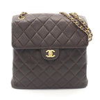 Chanel Shoulder Bag Quilted Face Brown Caviar Leather Double Chain
