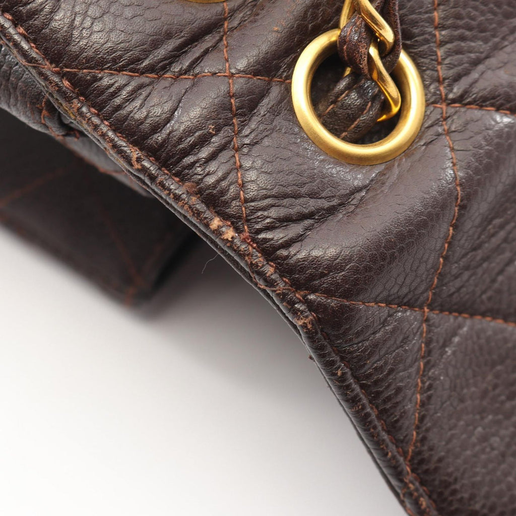 Chanel Shoulder Bag Quilted Face Brown Caviar Leather Double Chain — view 8