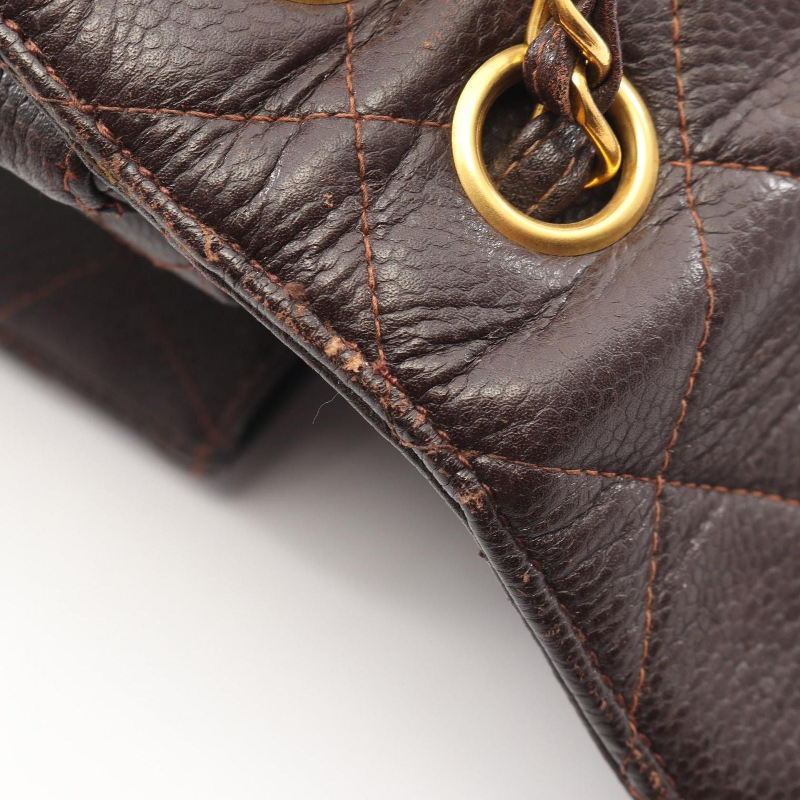 Chanel Shoulder Bag Quilted Face Brown Caviar Leather Double Chain — view 8