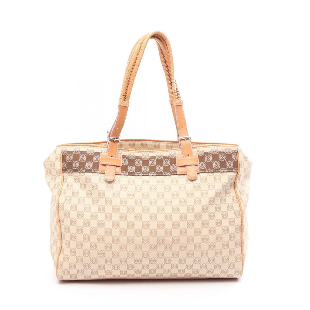 Loewe Tote Bag Repeat Anagram Beige Canvas Leather