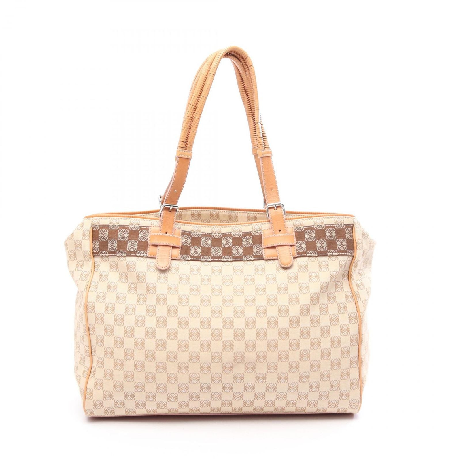 Loewe Tote Bag Repeat Anagram Beige Canvas Leather