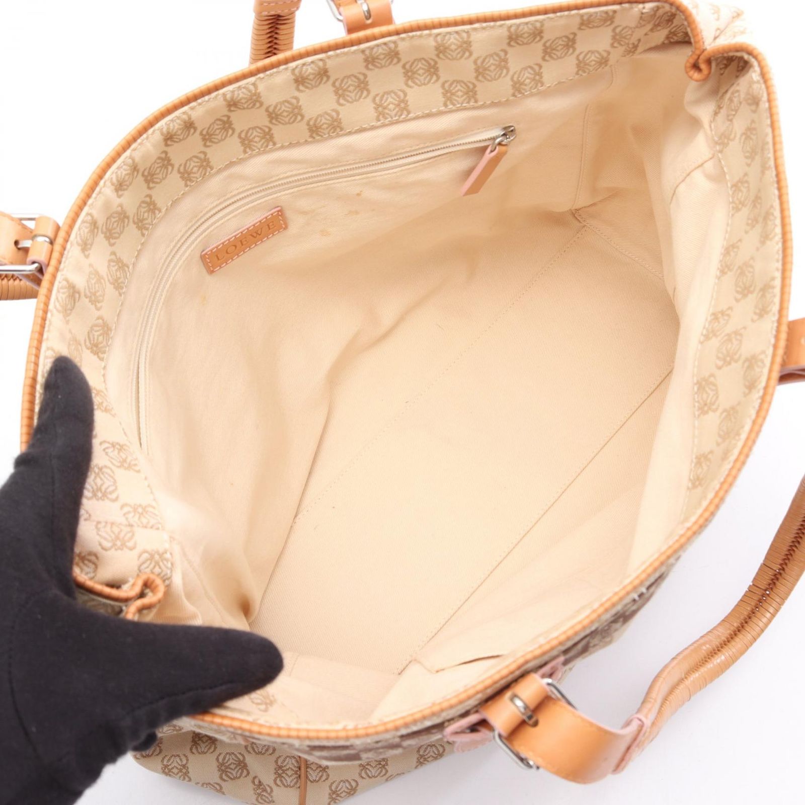 Loewe Tote Bag Repeat Anagram Beige Canvas Leather — view 3