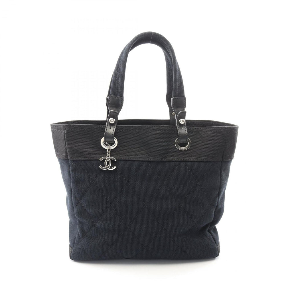 Chanel Tote Bag Paris Biarritz MM Black Canvas Leather MM