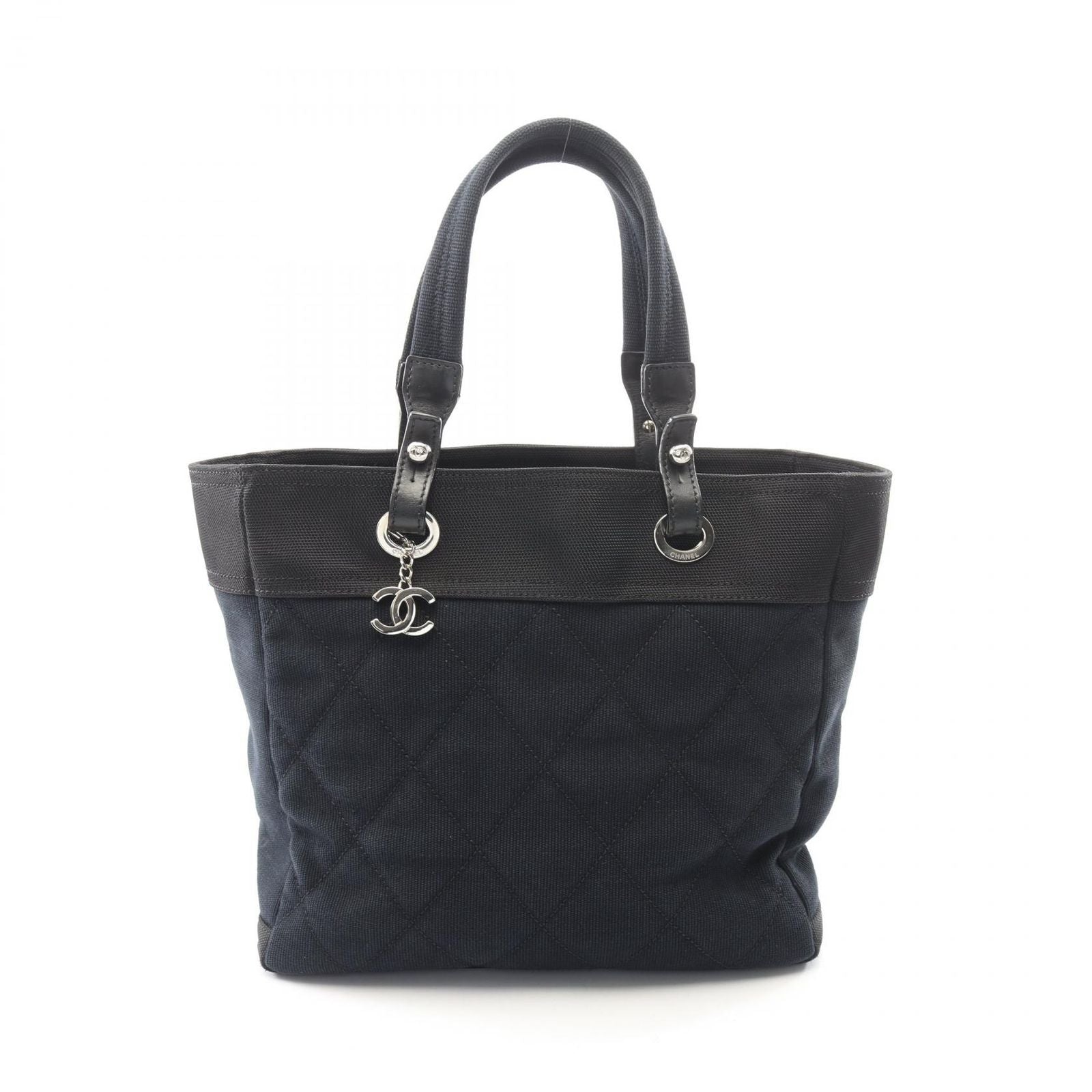 Chanel Tote Bag Paris Biarritz MM Black Canvas Leather MM