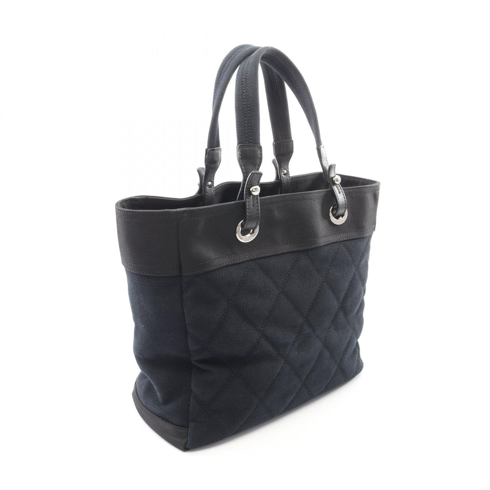 Chanel Tote Bag Paris Biarritz MM Black Canvas Leather MM — view 2