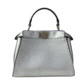 Fendi Handbag Peekaboo Iconic Small Selleria Silver Leather