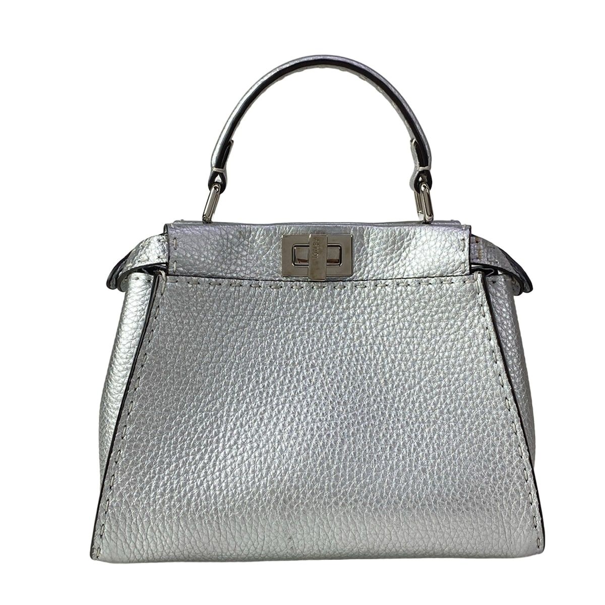 Fendi Handbag Peekaboo Iconic Small Selleria Silver Leather