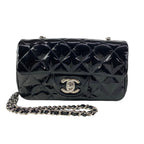 Chanel Shoulder Bag Extra Mini Quilted Black Chain Silver Leather