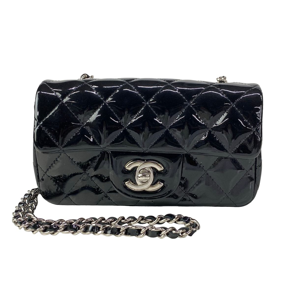Chanel Shoulder Bag Extra Mini Quilted Black Chain Silver Leather