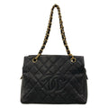 Chanel Shoulder Bag Petit Timeless Tote Quilted Black Chain Gold
