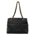 Chanel Shoulder Bag Petit Timeless Tote Quilted Black Chain Gold