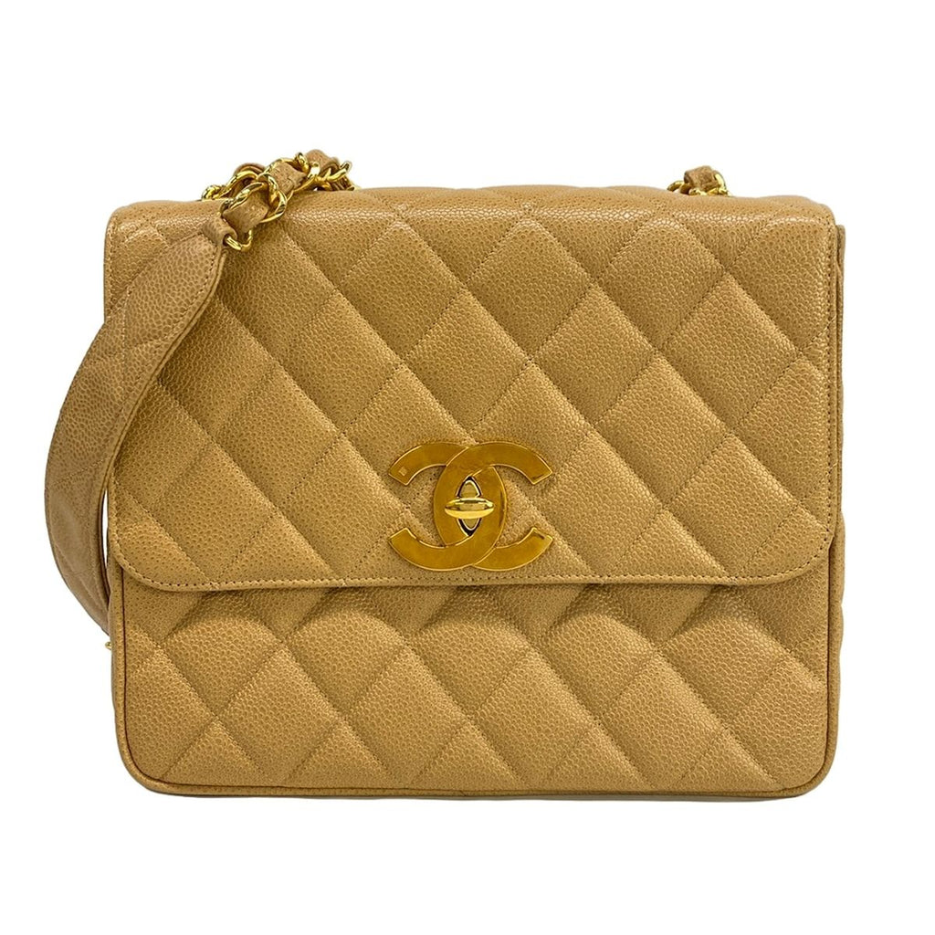 Chanel Shoulder Bag Quilted Beige Gold Chain Jumbo CC Logo