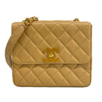 Chanel Shoulder Bag Quilted Beige Gold Chain Jumbo CC Logo