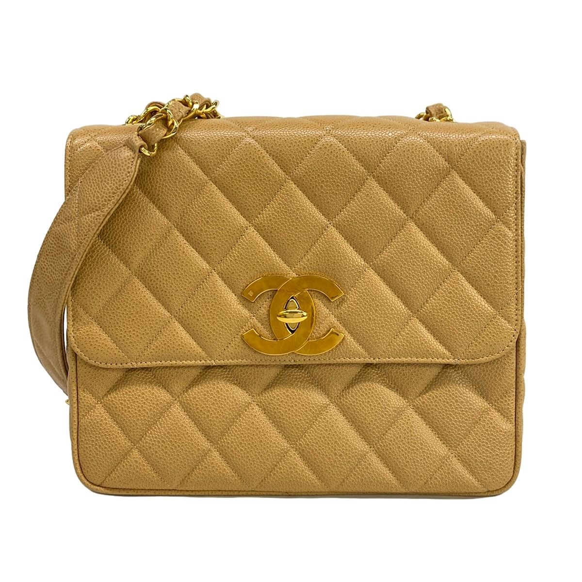 Chanel Shoulder Bag Quilted Beige Gold Chain Jumbo CC Logo